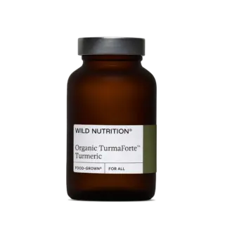 Brown bottle labelled "Wild Nutrition Organic TurmaForte Turmeric".