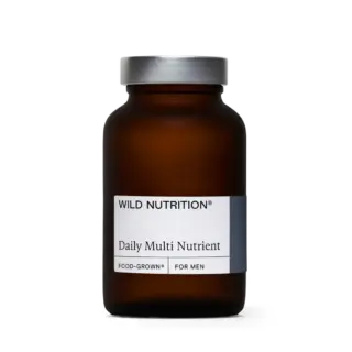 Brown bottle labelled "Wild Nutrition Daily Multi Nutrient, Food-Grown, For Men".