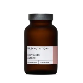 Brown bottle labelled "Wild Nutrition Daily Multi Nutrient, Food-Grown, For Women".