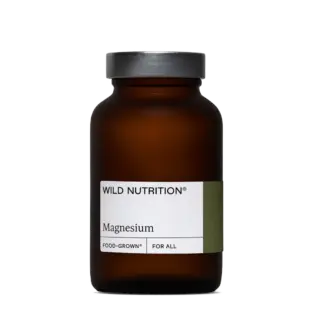 Brown bottle labelled "Wild Nutrition Magnesium, Food-Grown, For All".