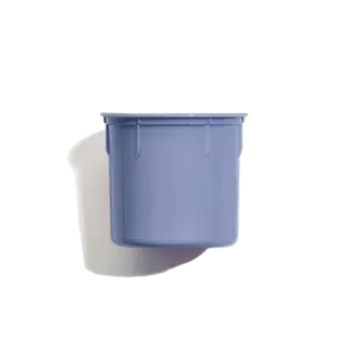 Blue plastic container with a white lid, isolated on a white background.