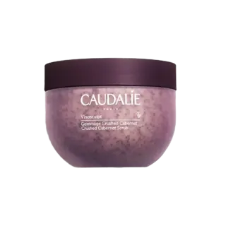 Caudalie Vinosculpt Crushed Cabernet Scrub in a purple jar.