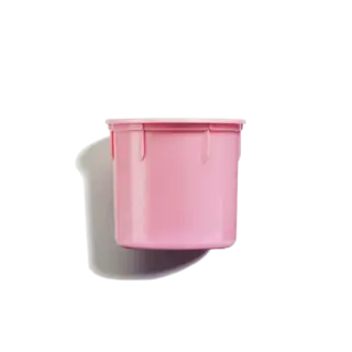 Pink plastic container with a white handle, isolated on a white background.