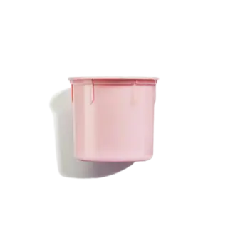 Pink plastic container with a lid, isolated on a white background.