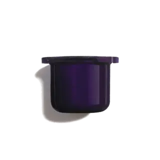 Dark purple skincare product container on white background.
