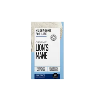 Mushrooms for Life Organic Lion's Mane supplement, 60 capsules, Soil Association certified.