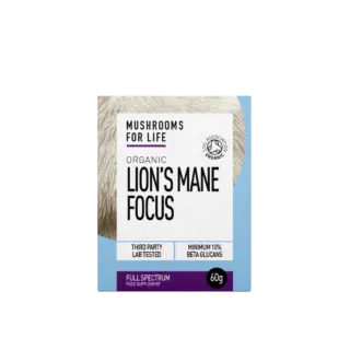 Mushrooms for Life Lion's Mane Focus, 60g, organic, lab tested, 10% beta glucans.