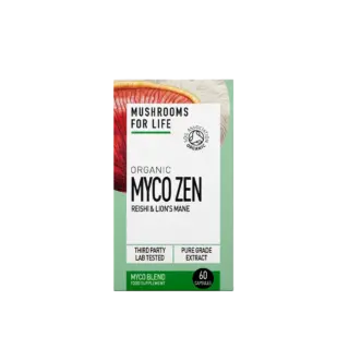 Mushrooms For Life Myco Zen, organic reishi and lion's mane, 60 capsules.