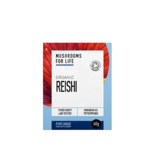 Mushrooms for Life Organic Reishi supplement, 60g, Soil Association certified.