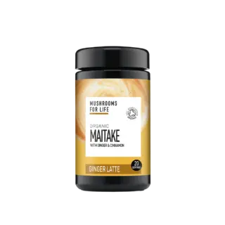 Maitake ginger latte powder, 20 servings, organic certification.