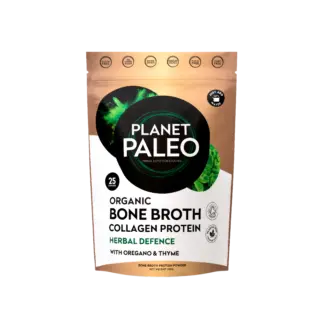 Planet Paleo Organic Bone Broth Collagen Protein, Herbal Defence, 235g pouch.