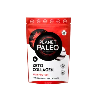 Planet Paleo Keto Collagen, high protein, 22 servings, coconut C8 MCT powder, 220g pouch.