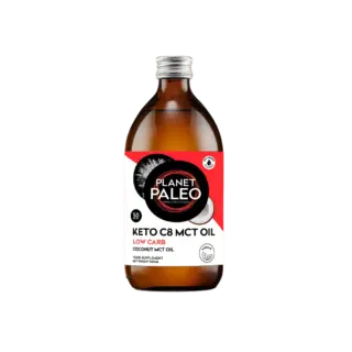 Planet Paleo Keto C8 MCT Oil bottle, 500ml, low carb coconut oil supplement.