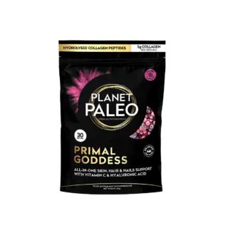 Planet Paleo Primal Goddess supplement, 30 servings, collagen peptides, vitamin C, hyaluronic acid.