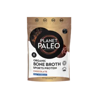 Planet Paleo Organic Bone Broth Sports Protein, Chocolate flavour, 240g pouch.