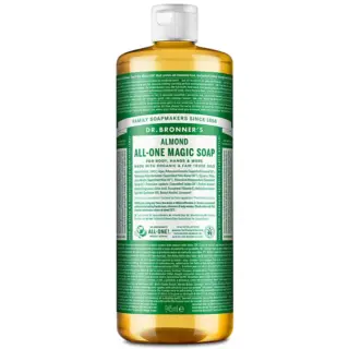 Dr. Bronner's Almond All-One Magic Soap, 945ml bottle with green label.