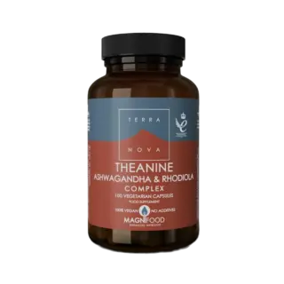 Terranova Theanine Ashwagandha & Rhodiola Complex, 100 vegetarian capsules, vegan, no additives.