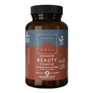 Brown bottle of Terranova Advanced Beauty Complex, 100 vegetarian capsules.