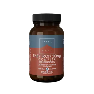 Terranova Easy Iron 20mg Complex, 50 vegetarian capsules, non-constipating, vegan, no additives.