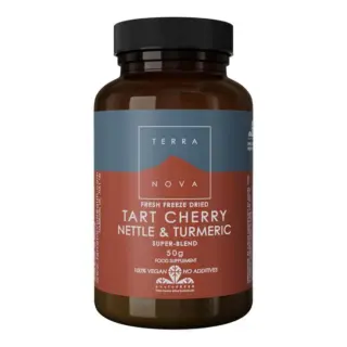Terranova Tart Cherry, Nettle & Turmeric supplement, 50g, vegan, no additives.