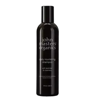Black bottle of John Masters Organics daily nourishing shampoo, 236 ml.