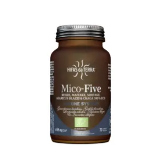 Hifas da Terra Mico-Five supplement bottle, 70 capsules, for immune support.