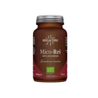 Hifas da Terra Mico-Rei supplement bottle, 70 capsules, 640 mg each.