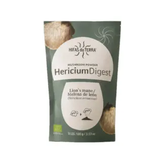 HericiumDigest mushroom powder, 100g, Lion's mane, green packaging.