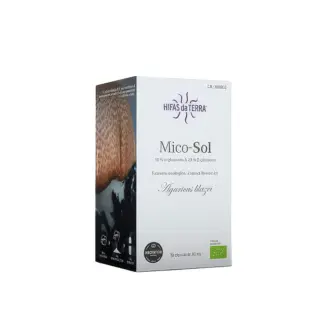 Hifas da Terra Mico-Sol supplement box with mushroom image and product details.