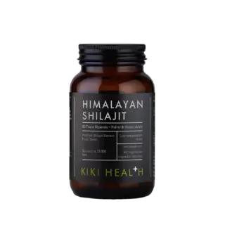 Himalayan Shilajit jar by Kiki Health, 60 vegetarian capsules, 600mg each.