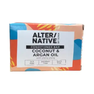 ALTER/NATIVE conditioner bar, coconut and argan oil, SLS, paraben, SLES free.