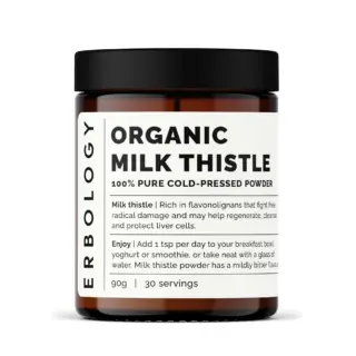 Erbology Organic Milk Thistle powder jar, 90g, 30 servings.