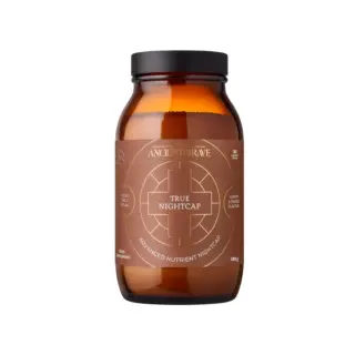 Brown jar labelled "True Nightcap" with lemon and ginger flavour, 180g.