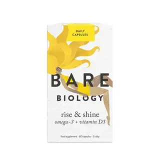 Bare Biology Rise & Shine capsules, omega-3 and vitamin D3, 60 capsules, 2 a day.