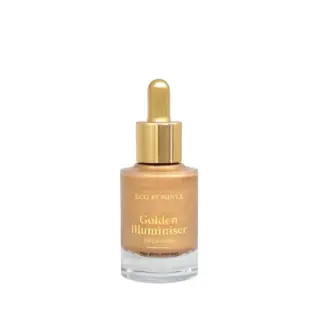 Eco by Sonya Golden Illuminiser bottle with gold dropper lid.
