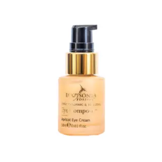 Eco by Sonya apricot eye cream, 18ml bottle with pump dispenser.