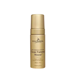 Eco by Sonya Cacao Tanning Mousse, 125ml, medium/dark, gold bottle.