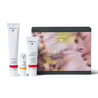 Dr. Hauschka Calm Collection with hand cream, lip balm, and body cream.