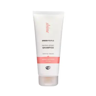 White tube of Green People protein-boost shampoo, quinoa and artichoke, for all hair types.