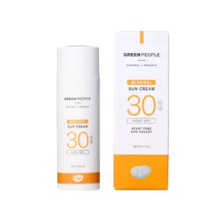 Mineral sun cream SPF 30, scent-free, non-greasy, for sensitive skin. White bottle and box.