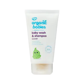 Organic Babies lavender baby wash and shampoo tube, 85% organic.