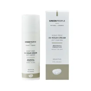 Green People scent-free 24-hour cream for normal/dry skin, anti-ageing, 87% organic.