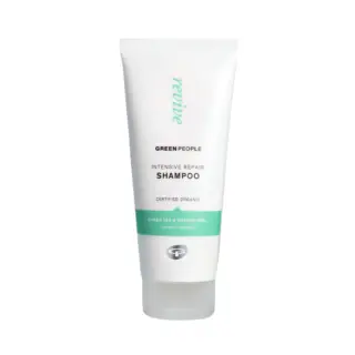 Green People Intensive Repair Shampoo tube, certified organic, green tea and orange peel.