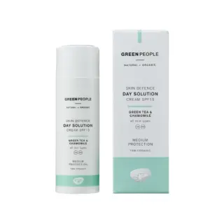 Green People Skin Defence Day Solution Cream SPF15 with green tea and chamomile, 79% organic.