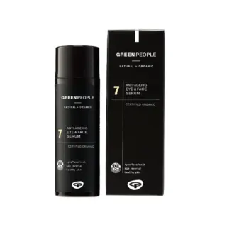 Green People Anti-Ageing Eye & Face Serum, certified organic, black bottle and box.