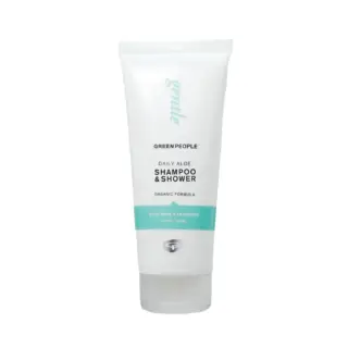 Green People Daily Aloe Shampoo & Shower, organic formula, aloe vera and lavender, 200ml tube.