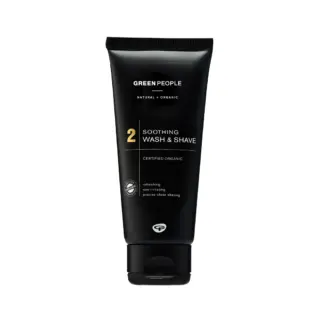 Green People Soothing Wash & Shave tube, certified organic, black packaging.