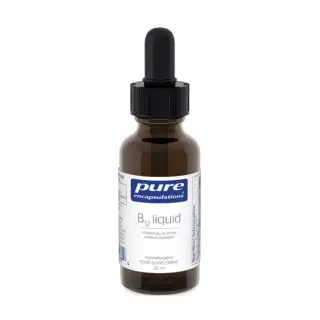 Brown bottle with dropper, labelled "Pure B12 liquid, 30 ml, food supplement".