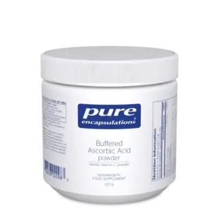 Buffered Ascorbic Acid powder, 227g, in a white container with blue label.