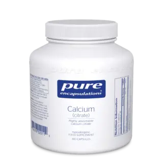 White bottle of Pure Encapsulations Calcium Citrate, 180 capsules.